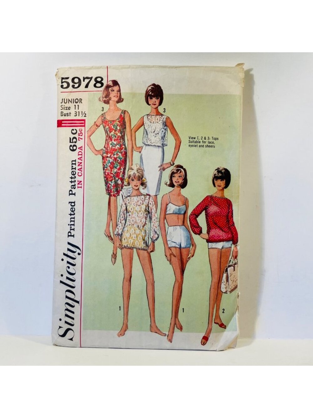 60s Vintage Simplicity 5978 Sz 11 Retro Swimsuit Sheath Dress Top Pattern CC